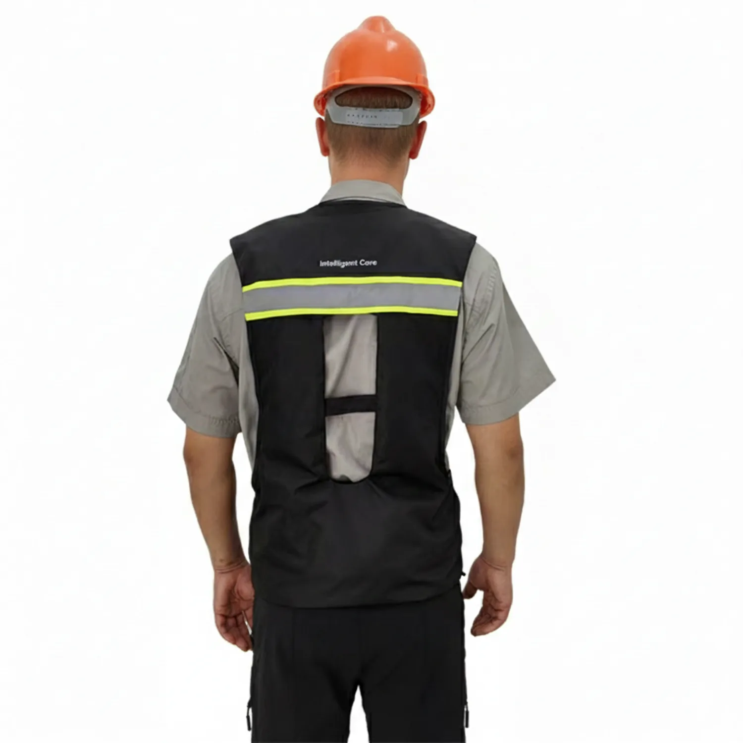 Airbag vest, back view, airbag stowed